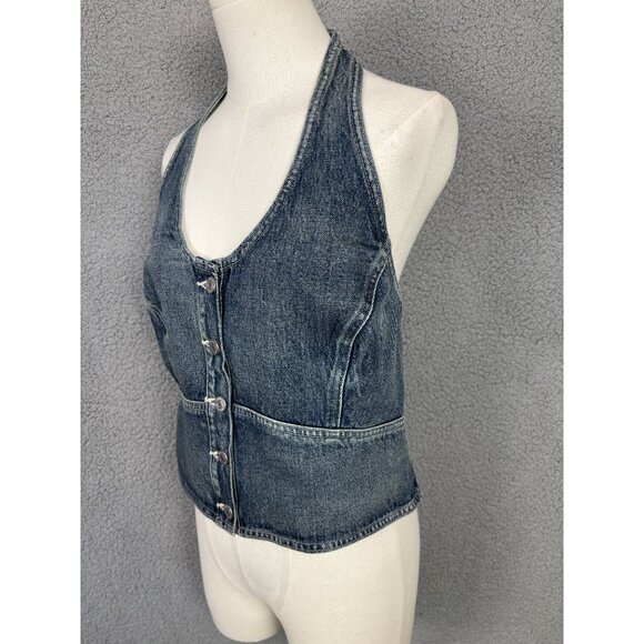Levi's Women's Janeesah Slim Fit Cotton Smocked-Back Halter Top Blue XL NWT's - Picture 3 of 8